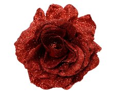 Roos op clip, polyester, D 12 cm, rood