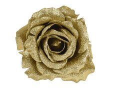 Roos op clip polyester, goud, Ø 12 cm x H 7,5 cm