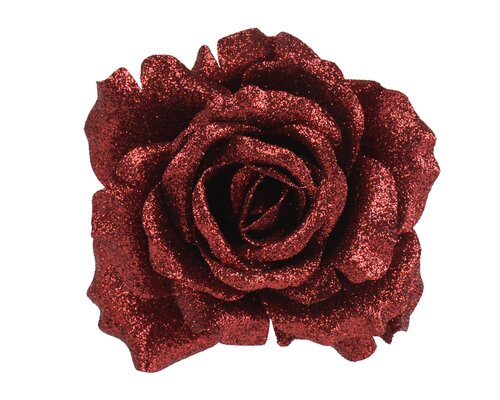 Roos op clip polyester, ossenbloed, Ø 12 cm x H 7,5 cm