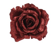 Roos op clip polyester, ossenbloed, Ø 12 cm x H 7,5 cm