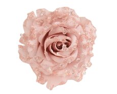 Roos op clip polyester, poederroze, Ø 14 cm x H 8 cm