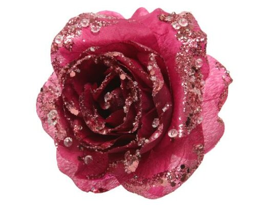 Roos op clip, glitter, magnolia