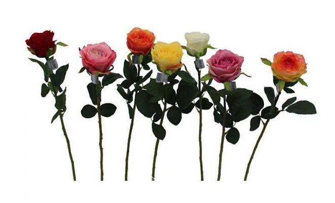 rose open stem single pink,per stuk, kunstplant