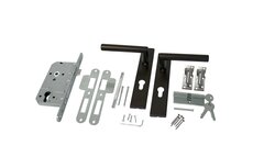 RVS luxe deurbeslagset zwart gecoat. SKG keurmerk met slotkast, cilinder, slot en duimen.