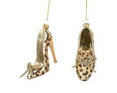 Schoen glas with leopard prints, bow, assortie, L 3,8 cm x B 9,5 cm x H 12 cm, keuze uit 1 stuks