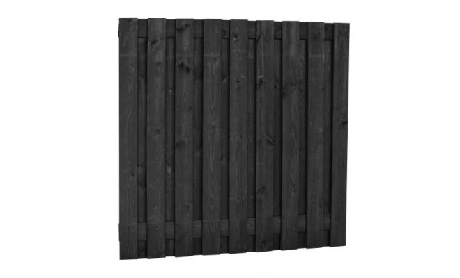 Grenen geschaafd plankenscherm 19-planks 15 mm, 180 x 180 cm, recht, zwart gedompeld. - afbeelding 1