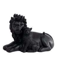 Sculptuur "Lion with cub" zwart polystone 13x9x15cm