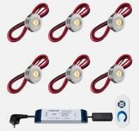 Set spots aluminium, 10 stuks. Inclusief trafo, afstandsbediening en kabel van 5 meter.