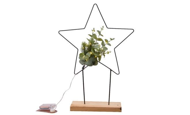 Ster, LED blad, groen, houten voet, b 40 cm, h 49 cm