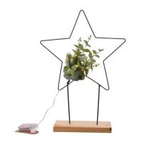 Ster, LED blad, groen, houten voet, b 40 cm, h 49 cm