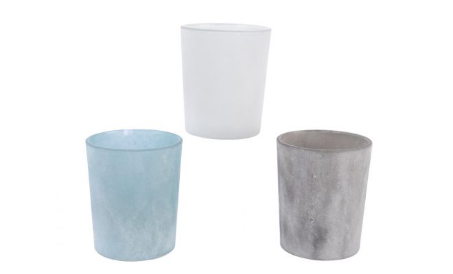 Theelicht, glas, poeder, b 5.5 cm, h 6.7 cm, 3 variaties