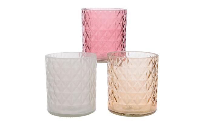 Theelicht houder, glas, roze tinten, b 7 cm, h 8 cm, meerdere variaties - afbeelding 1