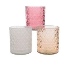 Theelicht houder, glas, roze tinten, b 7 cm, h 8 cm, meerdere variaties - afbeelding 1