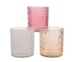 Theelicht houder, glas, roze tinten, b 7 cm, h 8 cm, meerdere variaties - afbeelding 2