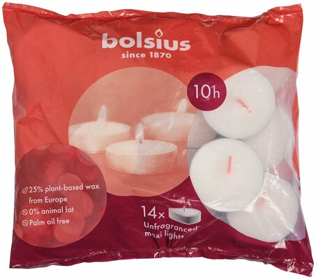 Bolsius theelichten D-light, 14 stuks, 10 uur