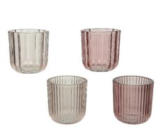 Theelicht houder, glas, streep, H 9,5 cm, per stuk