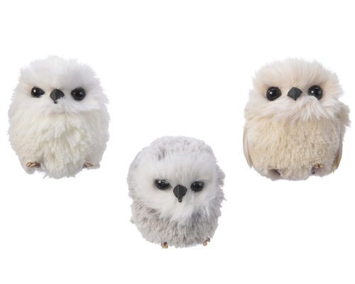 Uil polyester feathers, assortie, L 6 cm x B 6 cm x H 7 cm, keuze uit 1 stuks