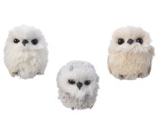 Uil polyester feathers, assortie, L 6 cm x B 6 cm x H 7 cm, keuze uit 1 stuks