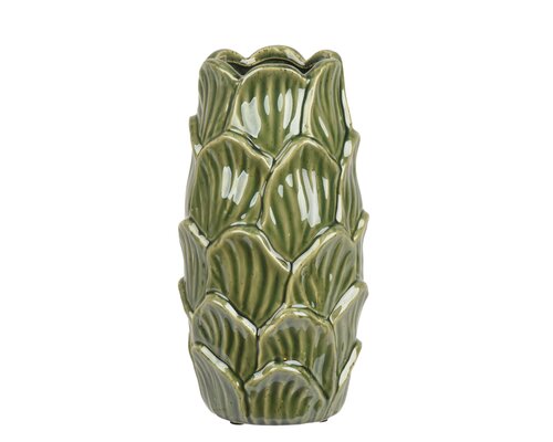 Vaas porselein cylinder reaction glazed leaves, licht groen, Ø 15 cm x H 30 cm