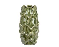 Vaas porselein cylinder reaction glazed leaves, licht groen, Ø 15 cm x H 30 cm