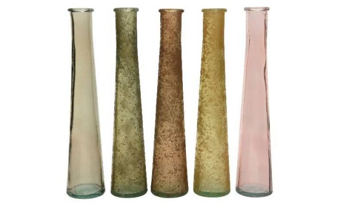 Vaas recycled glas D 7 H 32cm roze/geel