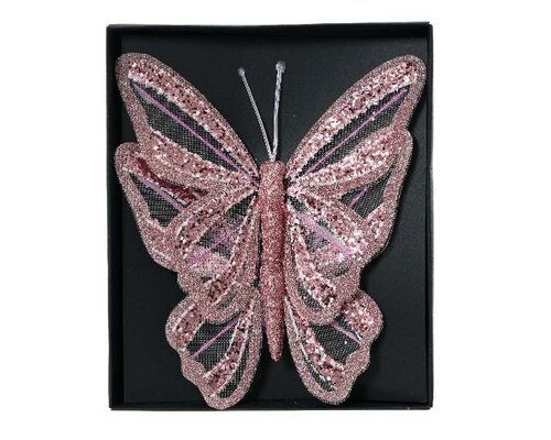 Vlinder polyester, L 14 cm, B 12 cm, Poederroze - afbeelding 1