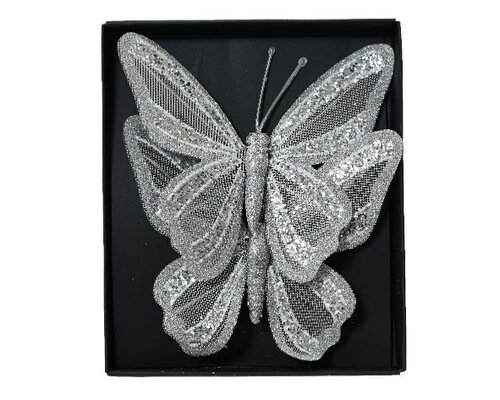 Vlinder polyester, L 14 cm, B 12 cm, Zilver