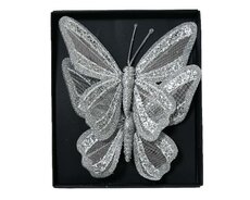 Vlinder polyester, L 14 cm, B 12 cm, Zilver