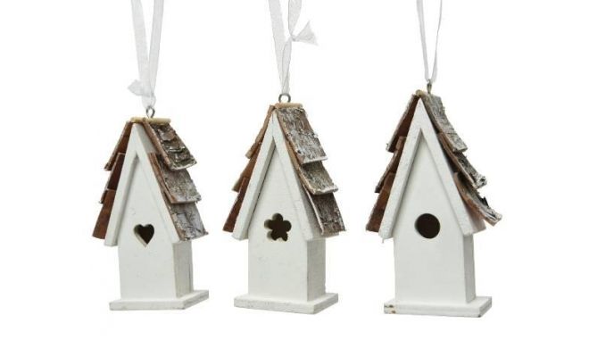 Ornament triplex L 6 H 10cm vogelhuis wit - afbeelding 1