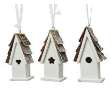 Ornament triplex L 6 H 10cm vogelhuis wit - afbeelding 1