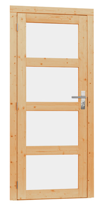 Vuren enkele 4-ruits glasdeur inclusief kozijn, linksdraaiend, 90 x 201 cm, onbehandeld. - afbeelding 1