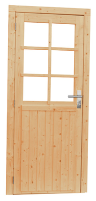 Vuren enkele 6-ruits deur inclusief kozijn, linksdraaiend, 90 x 201 cm, onbehandeld. - afbeelding 1