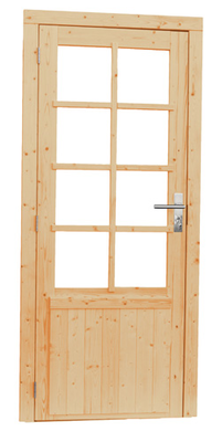 Vuren enkele 8-ruits deur inclusief kozijn, linksdraaiend, 90 x 201 cm, onbehandeld. - afbeelding 1