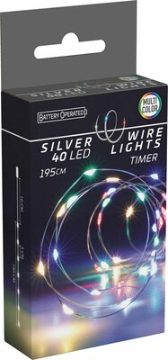 zilverdraad verlichting 40 led, 195 cm, multi color met timer - afbeelding 1