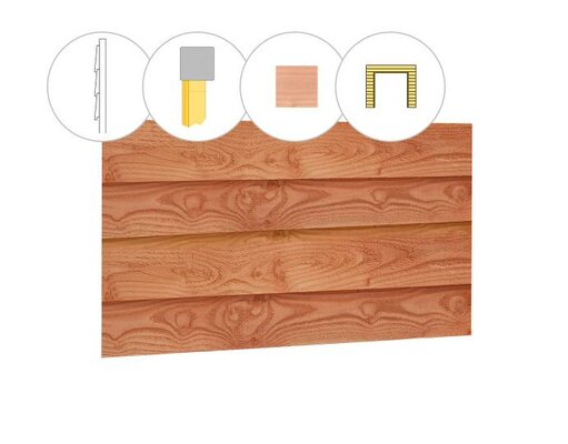 Zweeds rabat douglas enkelzijdige wand C, t.b.v. dubbele deur, 278,5 x 224 cm, onbehandeld.