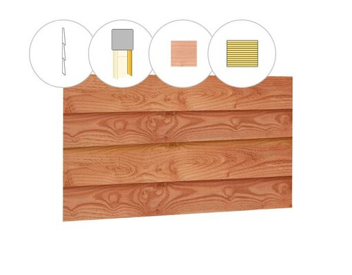 Zweeds rabat plankenset douglas bij wand E, 371 x 224 cm, onbehandeld.